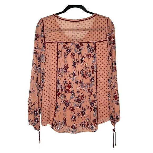 Abercrombie & Fitch Bishop Sleeve Tunic Top Sz Small Bohemian Floral Semi Sheer - Picture 4 of 6